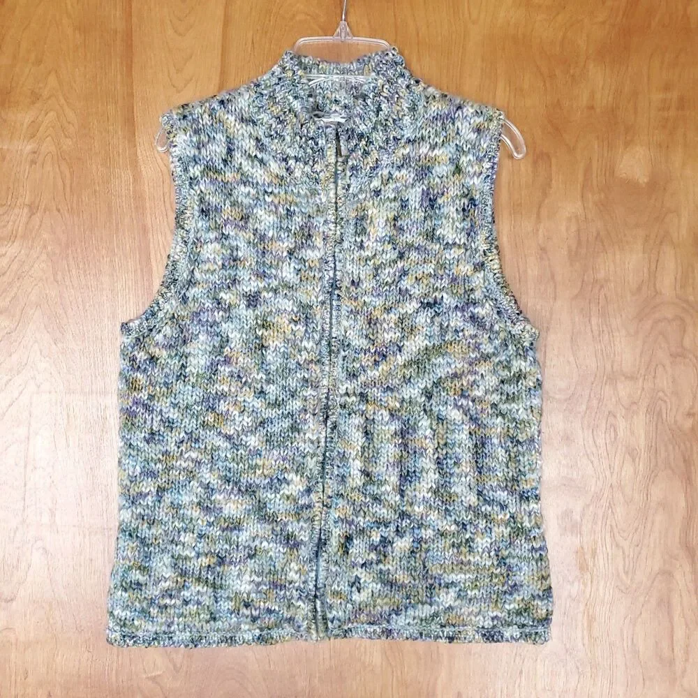 Vintage Talbots Sweater Vest Women S Wool Blend Knit Multicolor Full Zip 90s - Picture 3 of 10